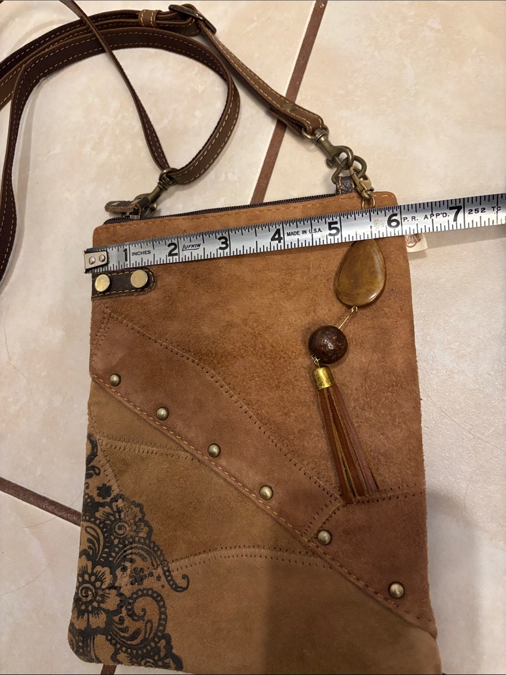 Vaan & Co Suede Tassel Accent Crossbody Bag - Brown - Picture 10 of 12
